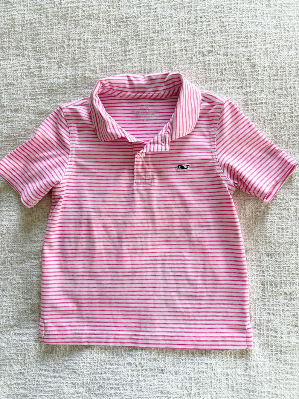 Vineyard Vines 3T Performance Hot Pink/White Polo